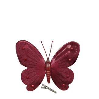 4A Butterfly Decoration with Clip | Colour: Dark Red | Christmas decoration | Length 12 centimetres | Width 9.5 centimetres | Per 3 butterflies