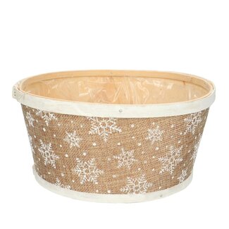 4A Pot de fleurs en bois “Snowflake” | Couleur : Marron | Décoration de Noël | Diamètre 22 centimeter | Hauteur 11 centimeter | Par 10 pots
