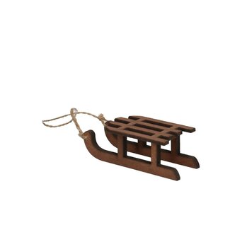 4A Houten Slee Hanger | Kleur: Bruin | Kerst Decoratie | Lengte 9 centimeter | Per 4 hangers