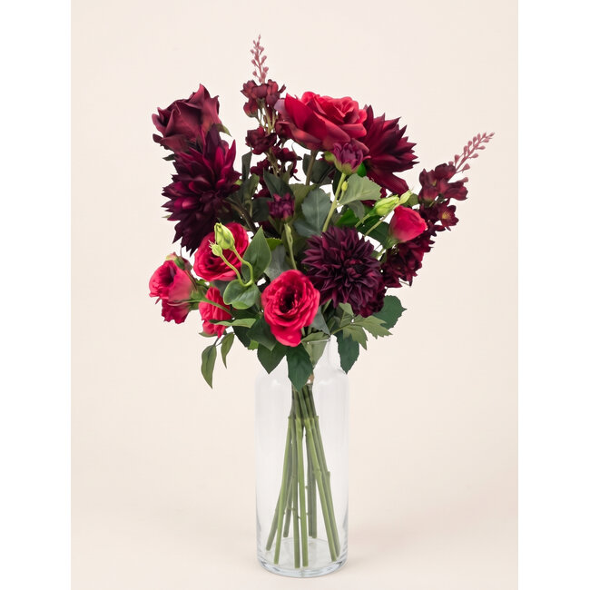 Kunstblumenstrauß „Bordeaux Beauty“ | Länge ± 60 Zentimeter | Mit bordeauxroten Rosen und Blumen | Pro Strauß