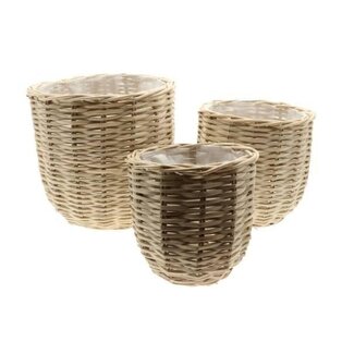 HBXD Mand “Wicker” | Kleur: Grijs Lichtbruin | Woondecoratie | Hoogte 45 centimeter | Diameter 47 centimeter | Set van 3 manden | Per 2 sets