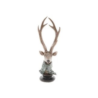 HBXD Cerf sur socle « Nordan » | Couleur : marron | Décoration de Noël | Longueur 11 centimètres | Largeur 11 centimètres | Hauteur 31 centimètres | Par lot de 2 cerfs