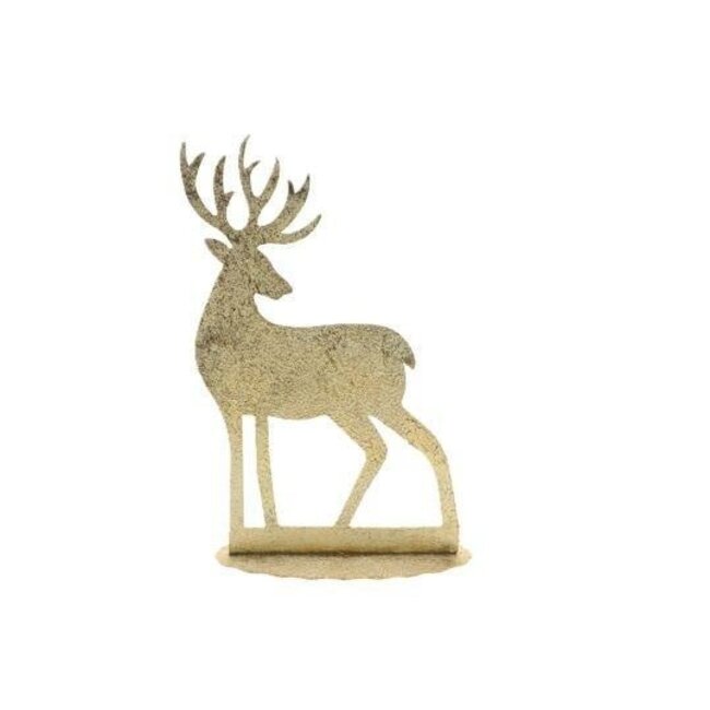 Cerf sur support « Lucca » | Couleur : or | Décoration de Noël | Longueur 32 centimètres | Largeur 13 centimètres | Hauteur 48 centimètres | Par lot de 2 cerfs