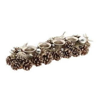 HBXD Tealight holder for 4 tealights “Novey” | Colour: Silver | Christmas decoration | Length 45 centimetres | Width 15 centimetres | Height 9 centimetres | Per 2 tealight holders