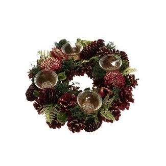 HBXD Photophore avec 4 petits verres “Novey” | Couleur : rouge foncé | Décoration de Noël | Hauteur 8 centimètres | Diamètre 30 centimètres | Par photophore