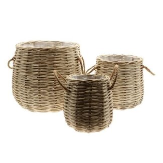 HBXD Ensemble de 3 paniers « Wicker Rope » | Couleur : gris-brun clair | Décoration intérieure | Hauteur 49 centimètres | Diamètre 50 centimètres | Ensemble de 3 paniers | Par ensemble
