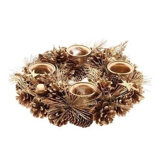 HBXD Tealight holder with 4 glass holders “Celie” | Colour: Gold | Christmas decoration | Height 9 centimetres | Diameter 30 centimetres | Per tealight holder