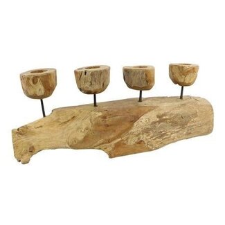 HBXD Teak Candle Holder for 4 Candles “Erosion” | Colour: Brown | Home Decor | Length 70 centimetres | Width 20 centimetres | Height 16 centimetres | Per candle holder