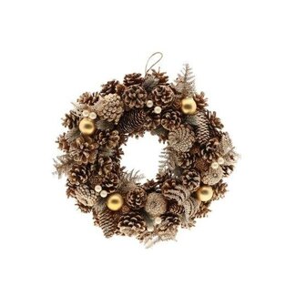 HBXD Krans “Novey” | Kleur: Goud | Kerstdecoratie | Hoogte 9 centimeter | Diameter 38 centimeter | Per krans