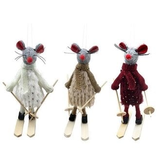 HBXD Skiënde muis hangers | Kleur: Gemengde Kleuren | Kerstdecoratie | Lengte 5 centimeter | Hoogte 18 centimeter | Assortiment van 3 hangers | Per 21 assortimenten