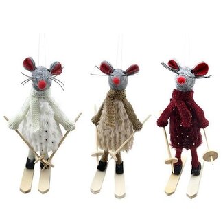 HBXD Skifahrende Maus-Anhänger | Farbe: Gemischte Farben | Weihnachtsdekoration | Länge 5 Zentimeter | Höhe 18 Zentimeter | Sortiment mit 3 Anhängern | Pro 21 Sortimente