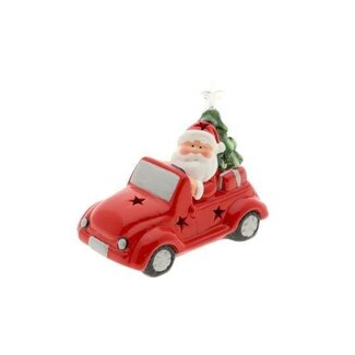 HBXD Christmas car with Santa “Cabrio Santa” | Colour: Red | Christmas decoration | Length 18 centimetres | Width 10 centimetres | Height 14 centimetres | Per car