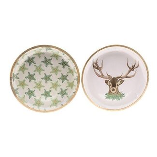 HBXD Borden assortiment met Hert en Sterren “Skog" | Kleur: Gemengde Kleuren | Woondecoratie | Hoogte 5 centimeter | Diameter 38 centimeter | Assortiment van 2 borden | Per 2 assortimenten