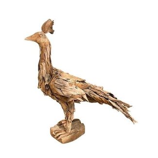 HBXD Teakholz-Pfau „Merak“ | Farbe: Braun | Wohndekoration | Länge 115 Zentimeter | Breite 45 Zentimeter | Höhe 95 Zentimeter | Pro Pfau