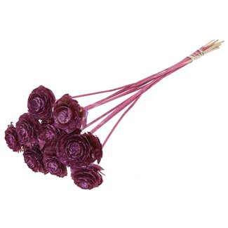QC Cedar Rose am Stab | Farbe: Metallic Rosa | Tannenzapfen-Stecker | Länge ± 50 centimeter | 10 Stecker pro Bund