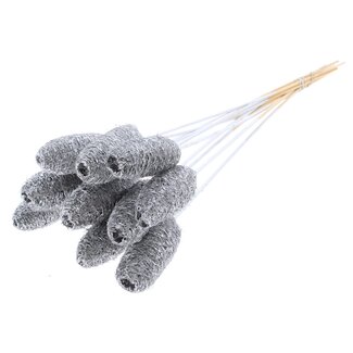 QC Mini Loofah Sponge on stick | Colour: Silver | Loofah Plant Stake | Length ± 50 centimetres | 10 stakes per bunch