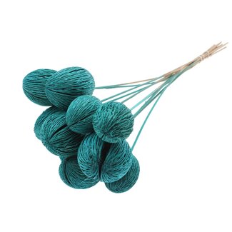 QC Bleached Mintolla Seed Box on Stick | Colour: Turquoise | Pong Pong Mintolla Insert Dry Decoration | Length ± 50 centimetres | 10 inserts per bunch