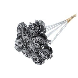 QC Shola-Rose am Stiel | Farbe: Silberfarben | Shola Beauty Rose | Durchmesser 6 centimeter | Länge ± 50 centimeter | 10 Stecknadeln pro Bund | Pro Bund