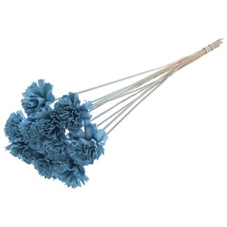QC Shola Karnish Blume am Stiel | Farbe: Hellblau | Durchmesser 6 Zentimeter | Länge ± 50 Zentimeter | 10 Beistecker pro Bund | Pro Bund
