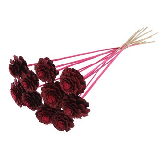 QC Half Pine Cone on Stick | Colour: Cherry | Diameter 5 - 7 centimetres | Length ± 50 centimetres | 10 picks per bunch