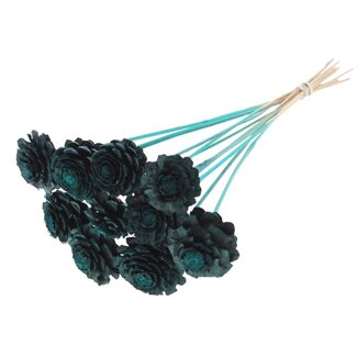 QC Half Pine Cone on Stick | Colour: Turquoise | Diameter 5 - 7 centimetres | Length ± 50 centimetres | 10 picks per bunch