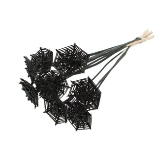 QC Rattan Lata Spiderweb on stick | Colour: Black | Lata Spiderweb flat Plant Stake | Length ± 50 centimetres | 10 stakes per bunch
