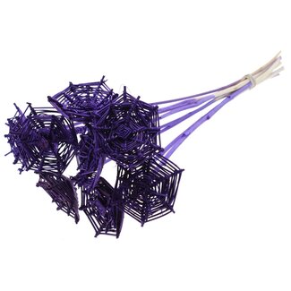 QC Rattan Lata Spiderweb on stick | Colour: Purple | Lata Spiderweb flat Plant Stake | Length ± 50 centimetres | 10 plant stakes per bunch