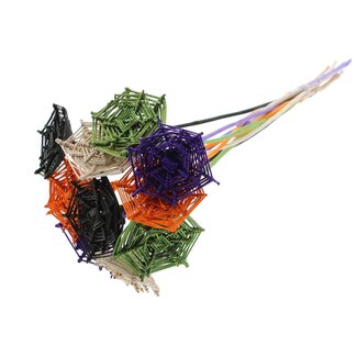 QC Toile d'araignée en rotin Lata sur bâton "Halloween" | Couleur : Couleurs mélangées | Toile d'araignée Lata plate Piquet décoratif | Longueur ± 50 centimètres | 10 piquets décoratifs par bouquet