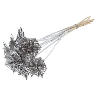 QC Rattan Lata Spiderweb on stick | Colour: Silver-coloured | Lata Spiderweb flat Plant Stake | Length ± 50 centimetres | 10 plant stakes per bunch