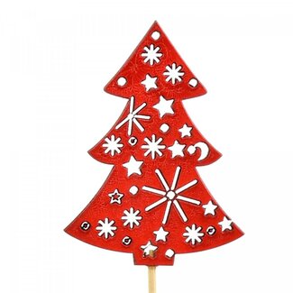 4A Christmas Tree Pick | Colour: Red | Christmas Decoration | Christmas tree height 7 centimetres | Pick length ± 20 centimetres | Per 12 picks
