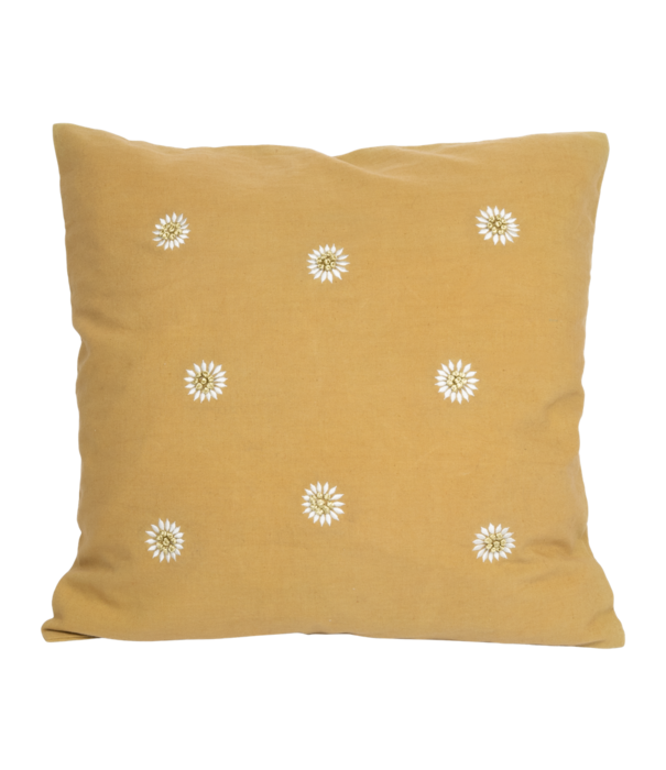 Cotton linen Cushion embroidered daisies