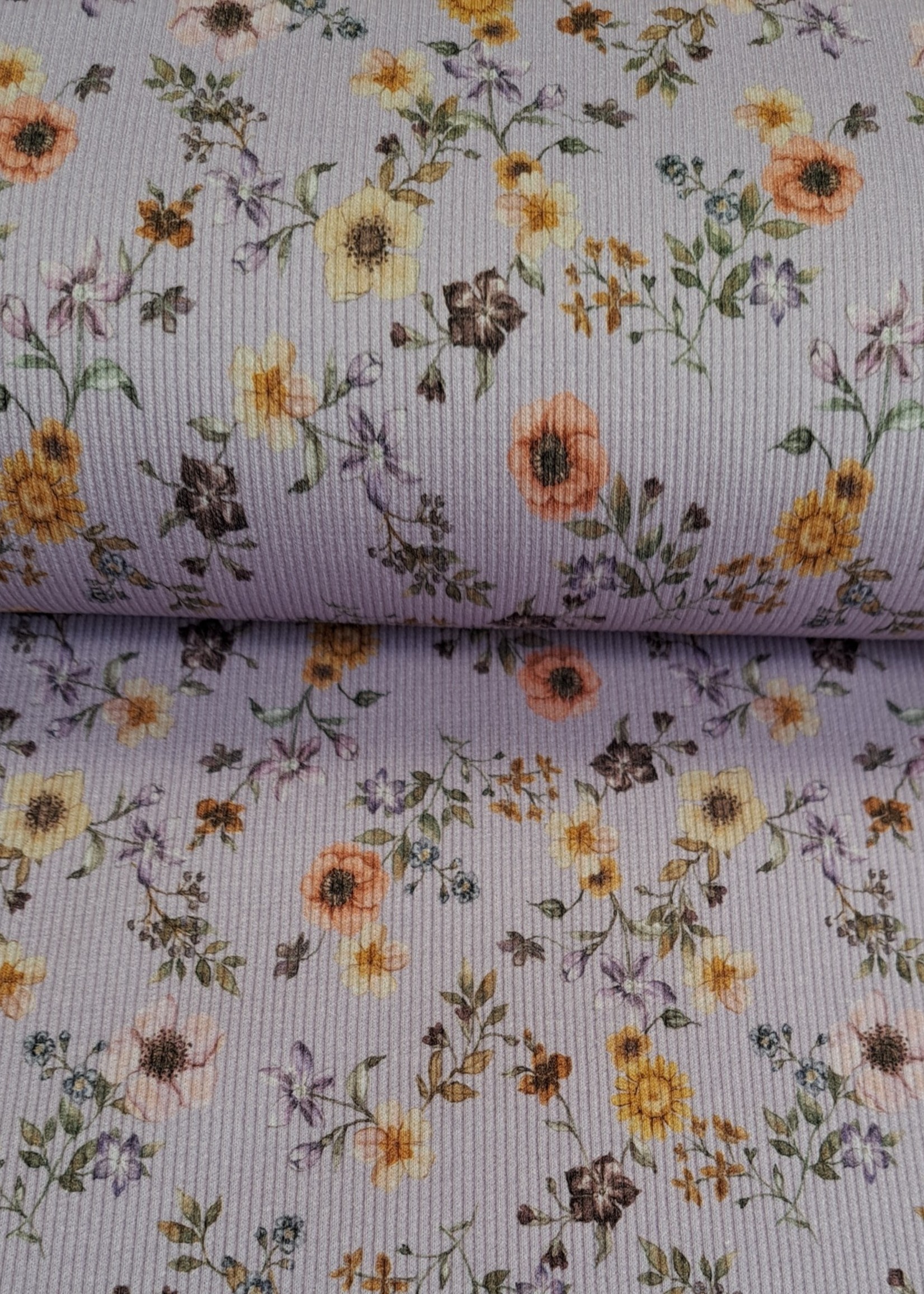Quality textiles Rib Florida small flowers lilac