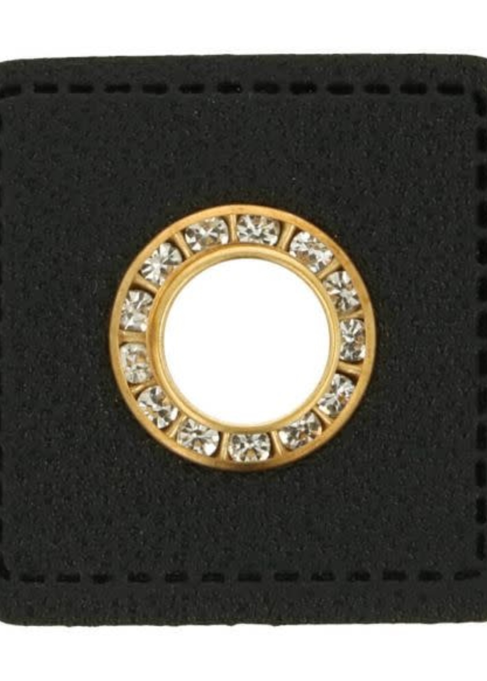 65225 Nestels diamanten zwart Skai-leer vierkant Goud 8mm
