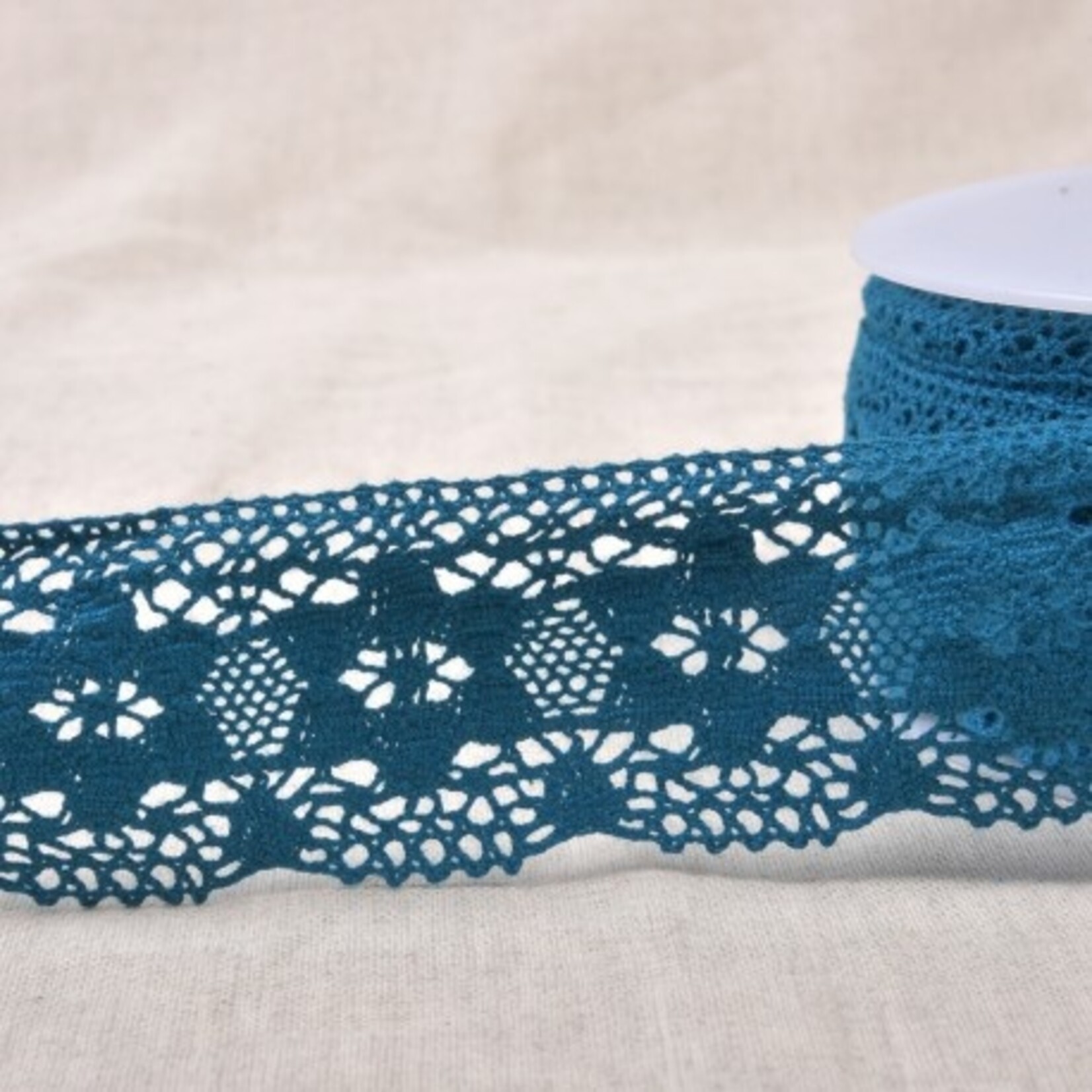 Katoenkant bloem 4cm - Teal Blue