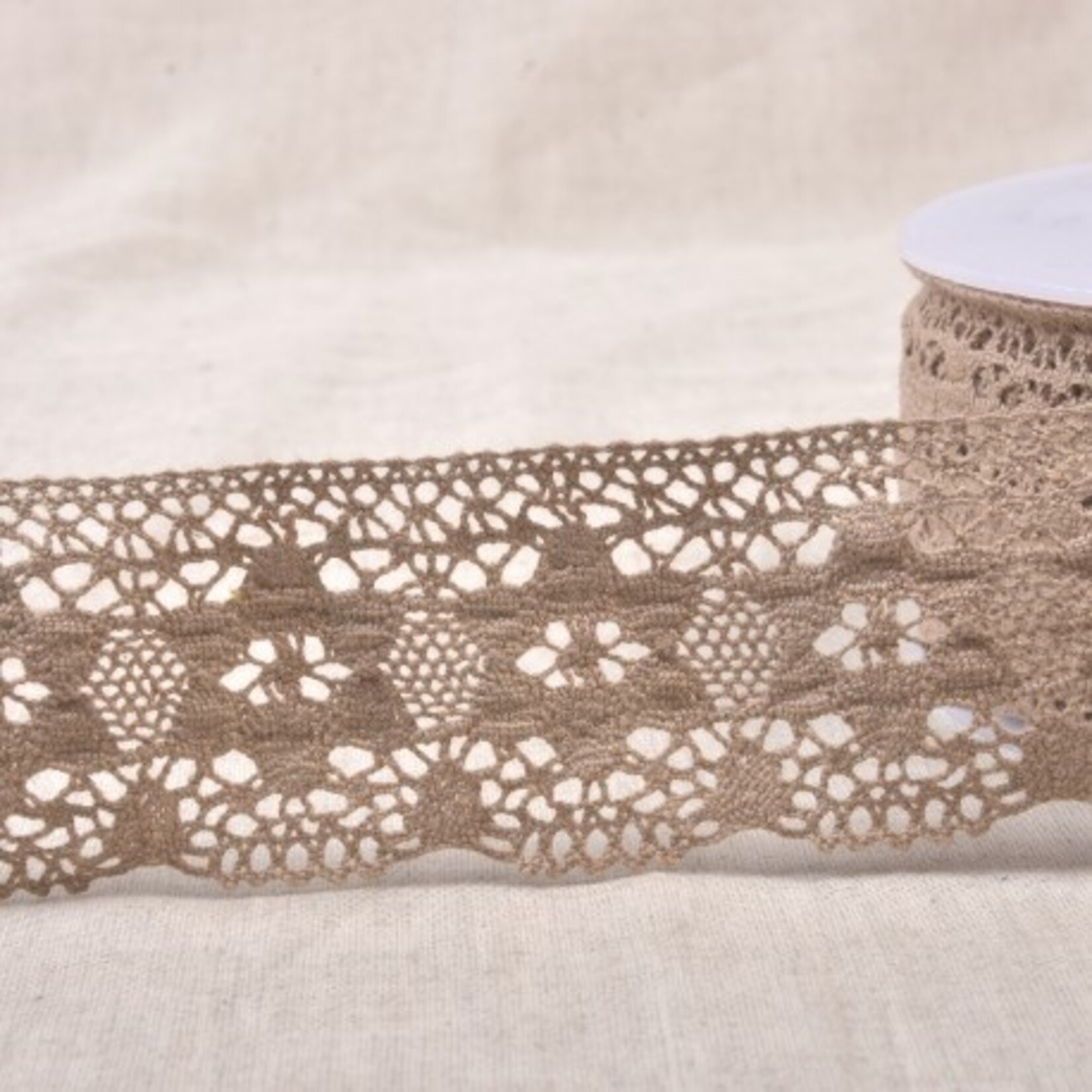 Katoenkant bloem 4cm - Taupe