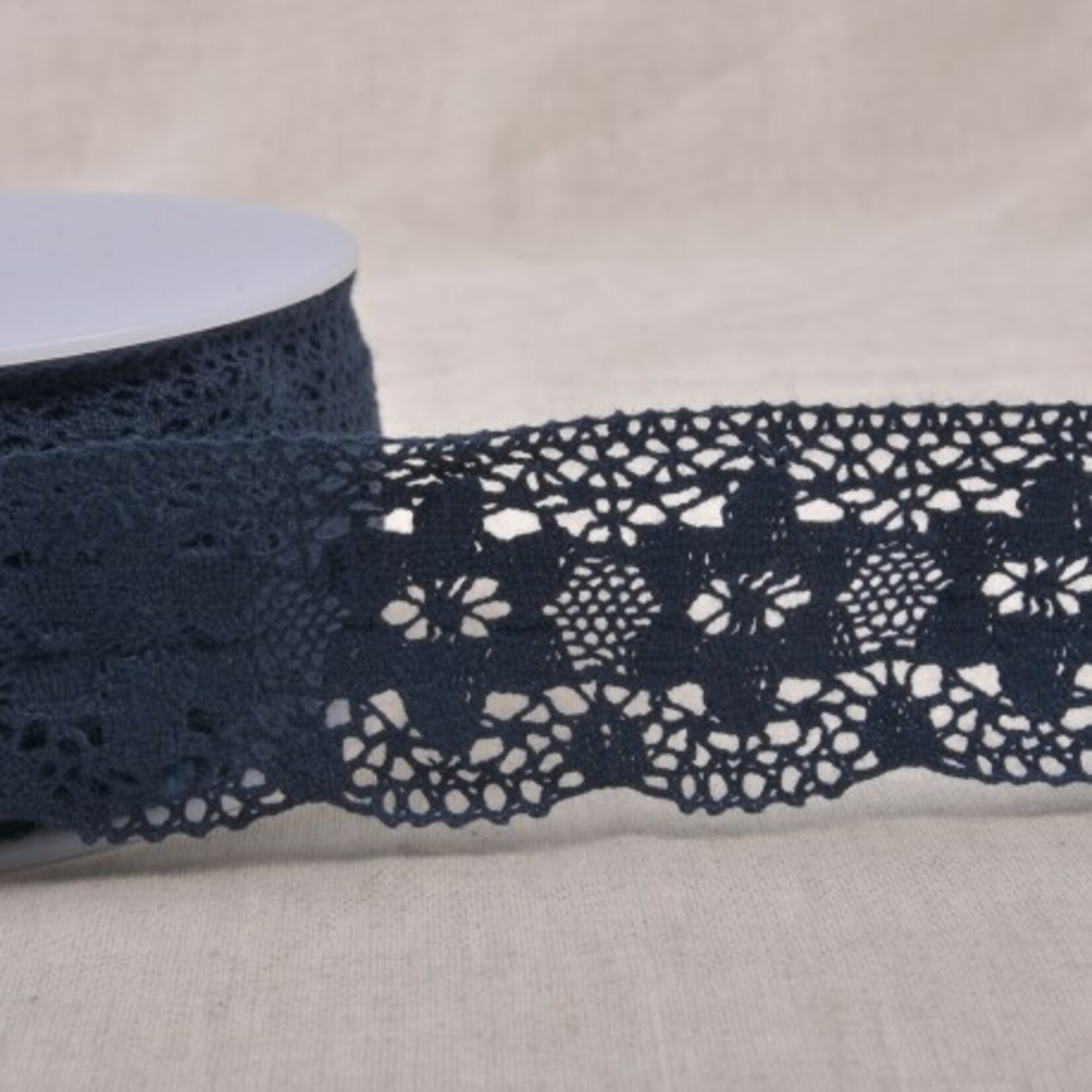 Katoenkant bloem 4cm - Navy Blue