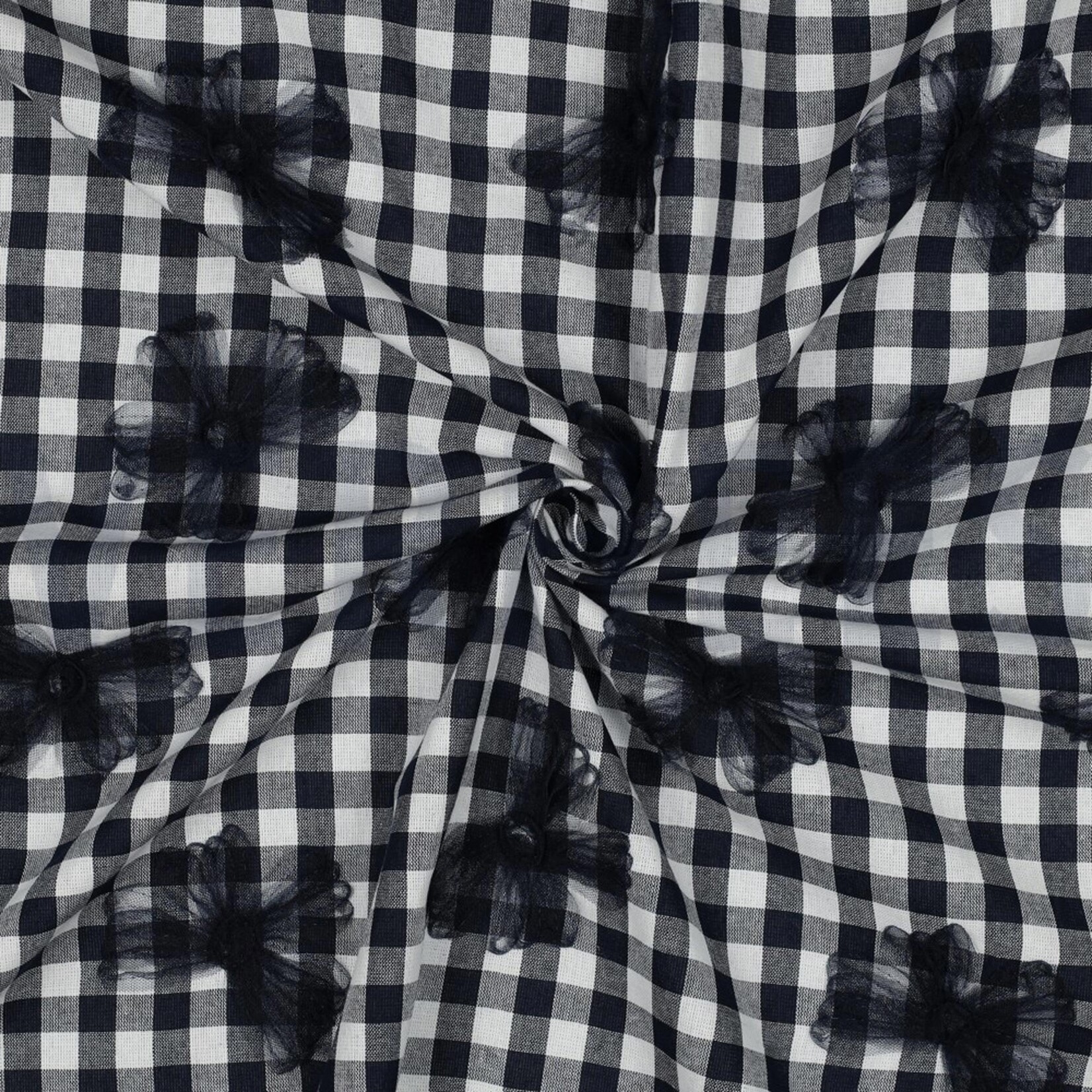Cotton yarn dyed checks tule flower navy