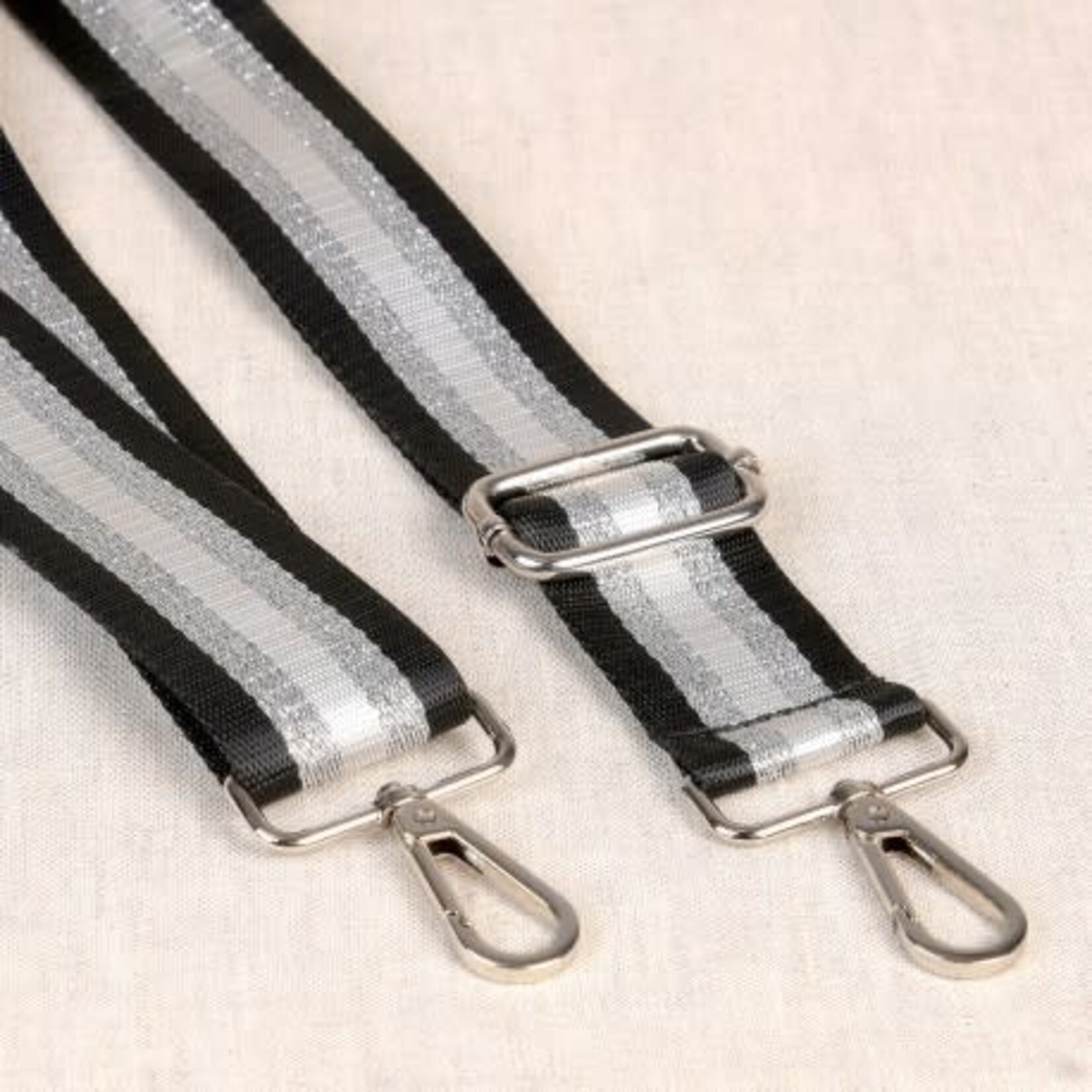 tassenband zwart-zilver met strepen