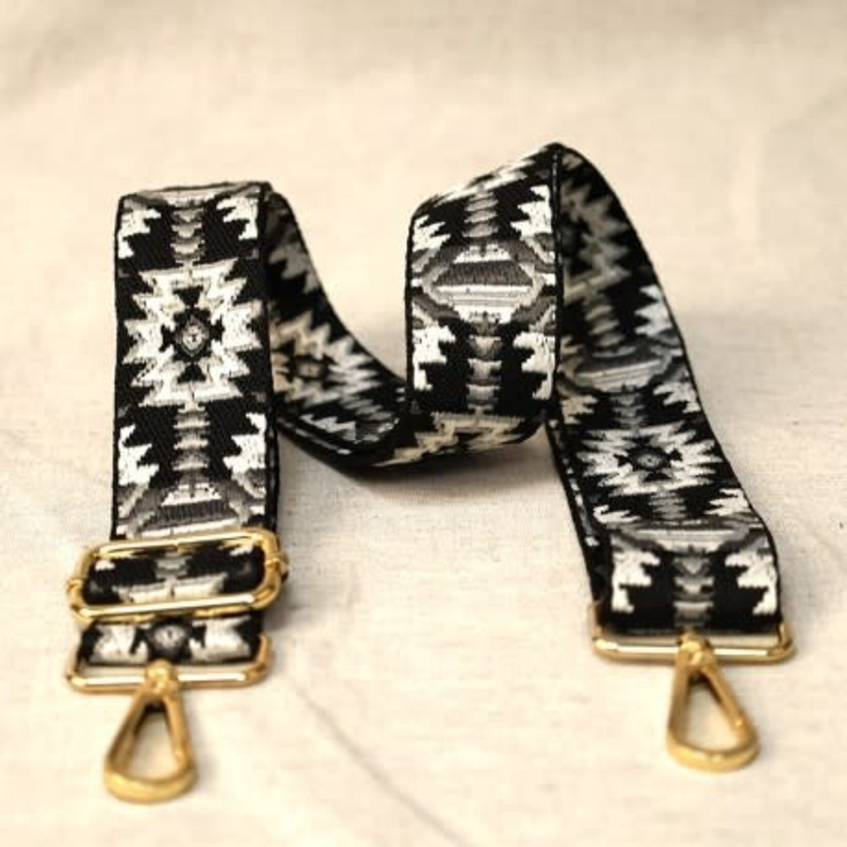 tassenband zwart-grijs met print