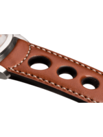 Raidillon Bracelet aéré en cuir couleur camel surpiqué écru