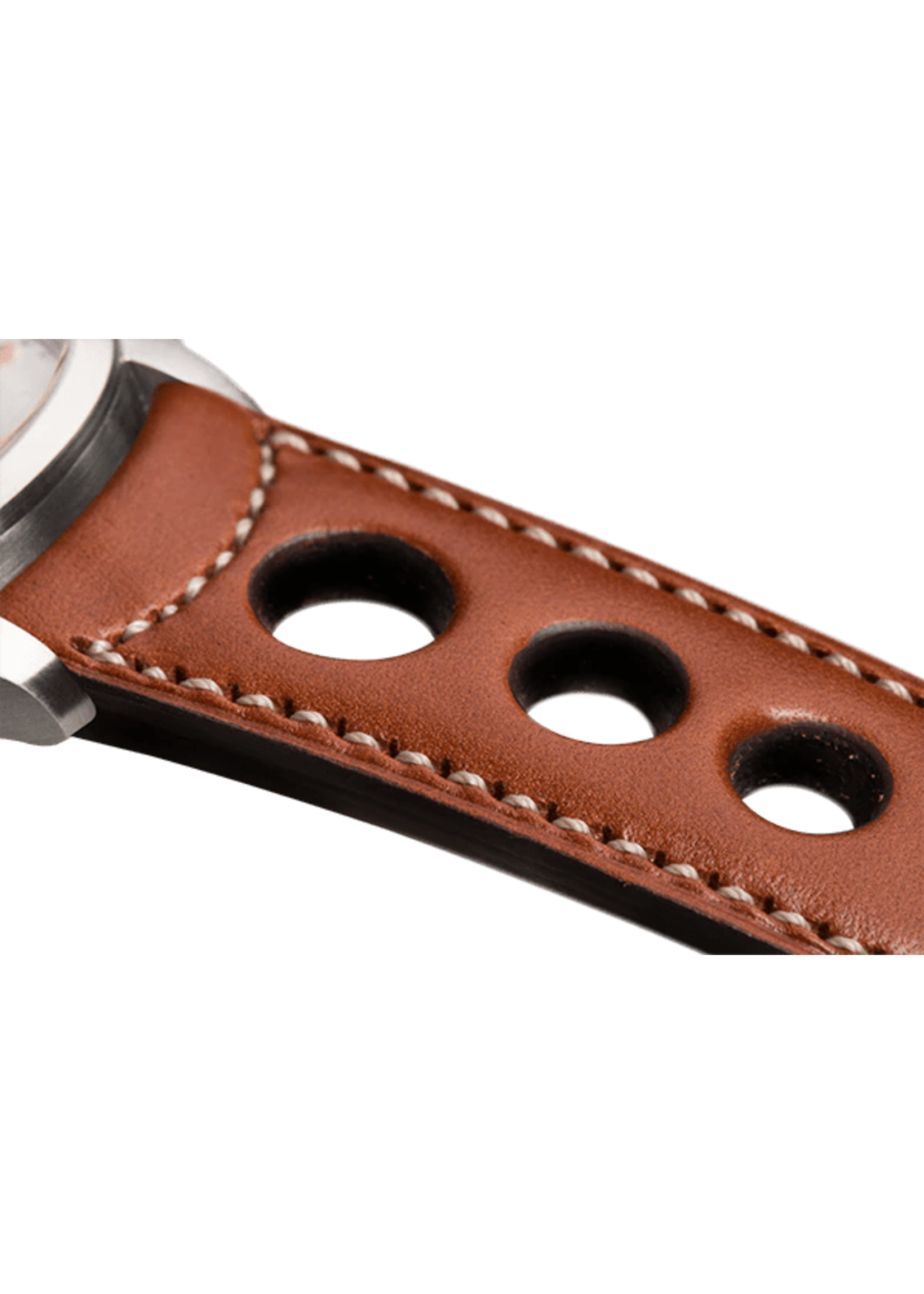Raidillon Bracelet aéré en cuir couleur camel surpiqué écru