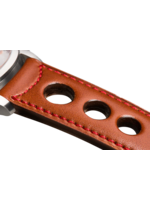 Raidillon Bracelet aéré en cuir couleur camel surpiqué rouge
