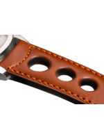 Raidillon Bracelet aéré en cuir couleur camel surpiqué orange