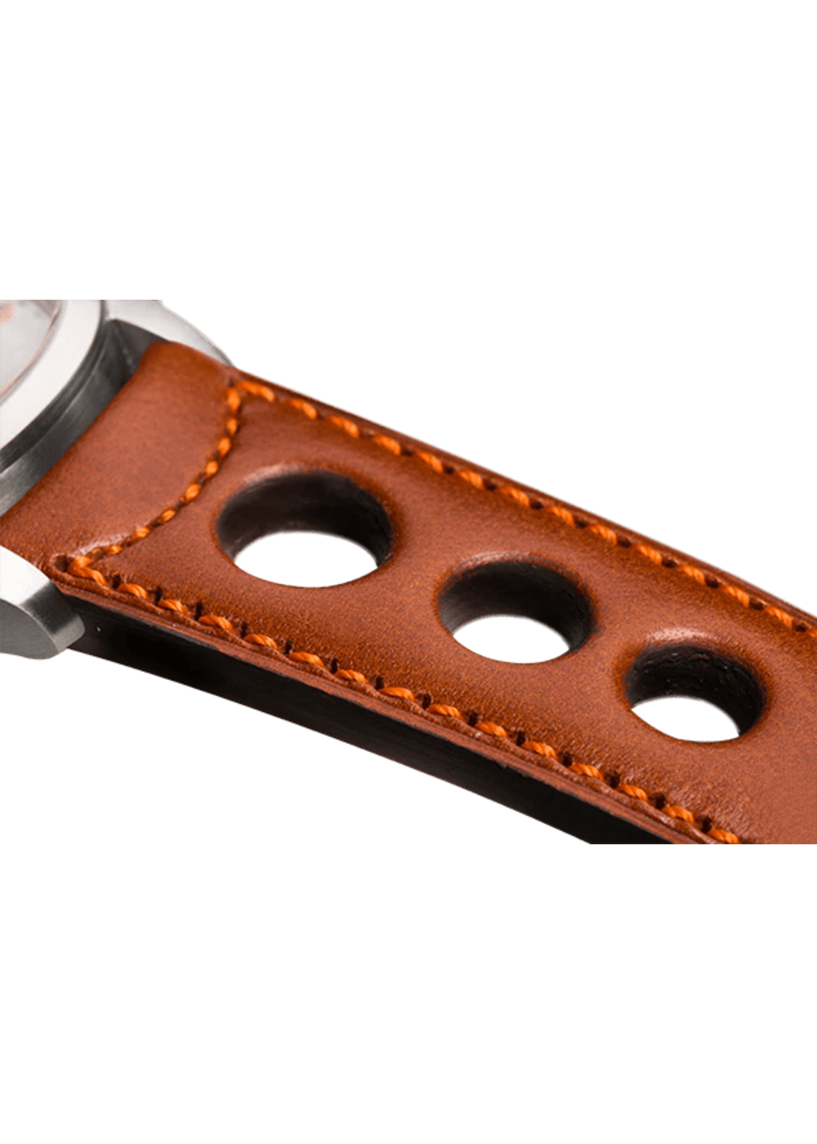 Raidillon Bracelet aéré en cuir couleur camel surpiqué orange