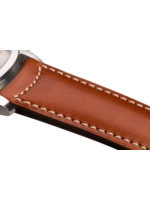 Raidillon Bracelet plein en cuir couleur camel surpiqué écru