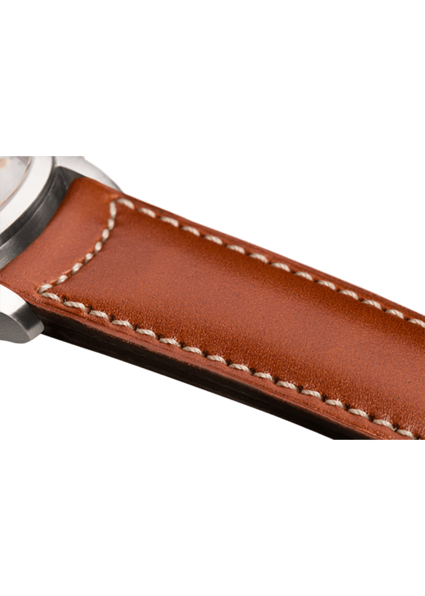 Raidillon Bracelet plein en cuir couleur camel surpiqué écru