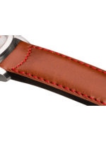 Raidillon Bracelet plein en cuir couleur camel surpiqué rouge