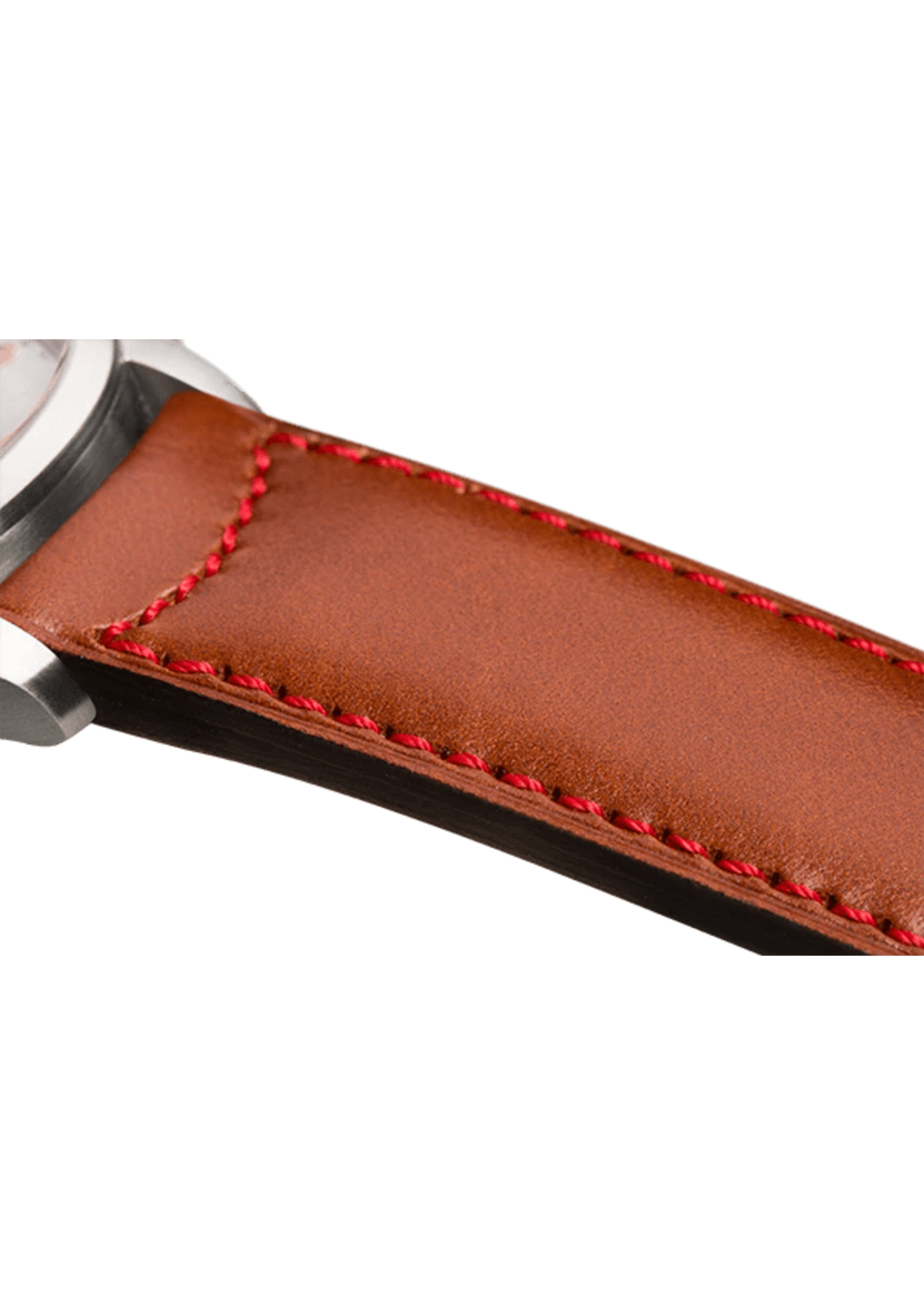 Raidillon Bracelet plein en cuir couleur camel surpiqué rouge