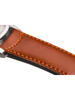Raidillon Bracelet plein en cuir couleur camel surpiqué orange