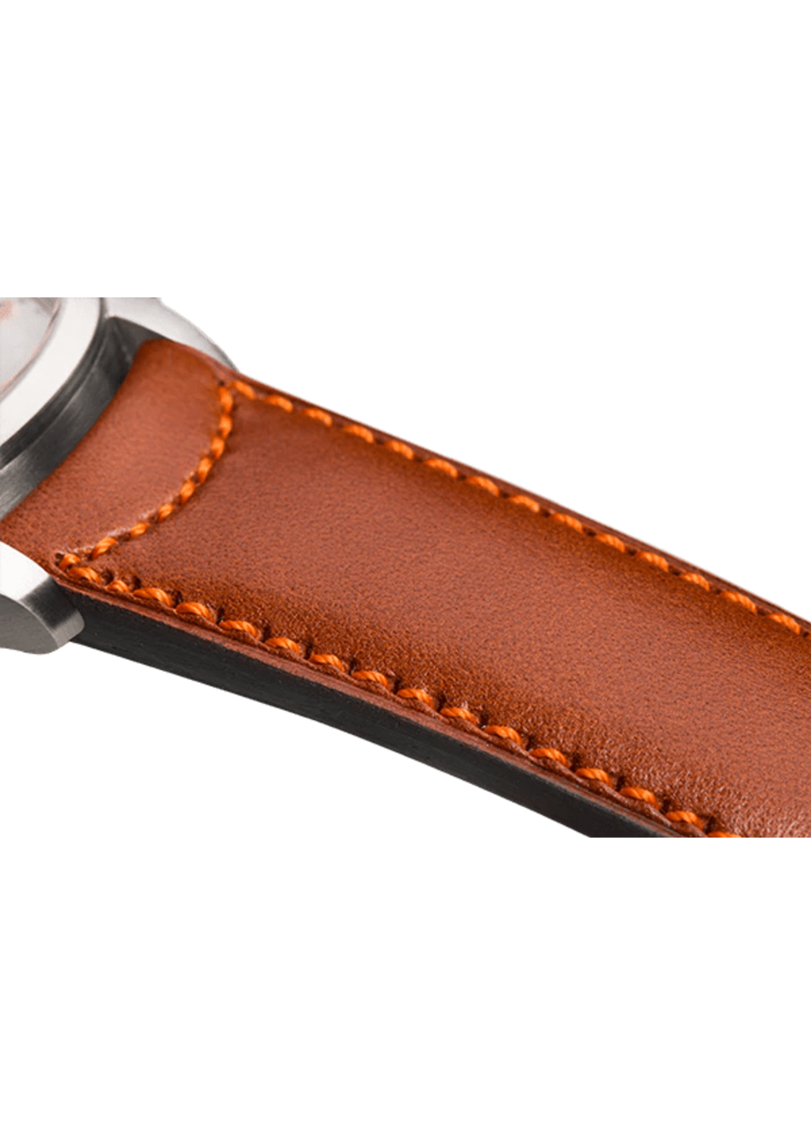 Raidillon Bracelet plein en cuir couleur camel surpiqué orange